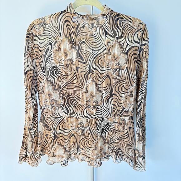 Y2K Hippie Neutral Sheer Blouse Whimsygoth Party Fall Psychedelic Ruffle Medium - Picture 3 of 7
